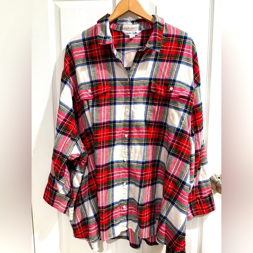 Old Navy Multicolor Plaid Tartan Boyfriend Shirt Flannel